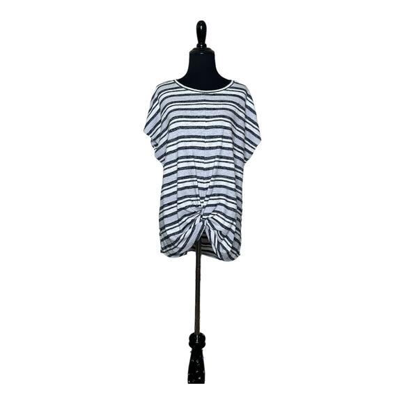 Lou Gray white gray stripes cap sleeves front knot hi low top size Large - Picture 8 of 8